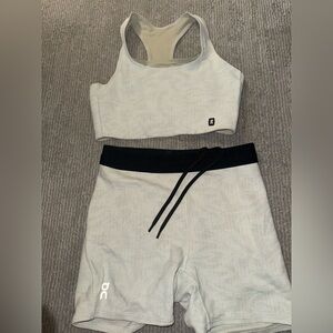 On Pace biker shorts and bra